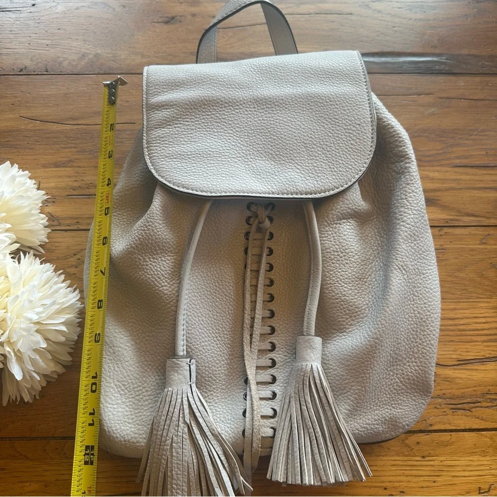 Rebecca Minkoff Cream Pebbled Leather Backpack with Lace Up and Tassel Detail